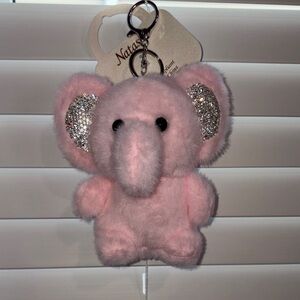 Natasha Couture Pink Rhinestone & Plush Elephant Bag Charm with silver hardware